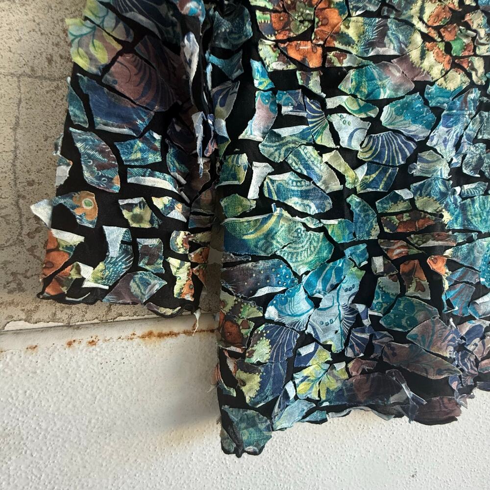 Y2k Top Textured Abstract Print Crinkle Shirt Sno… - image 2